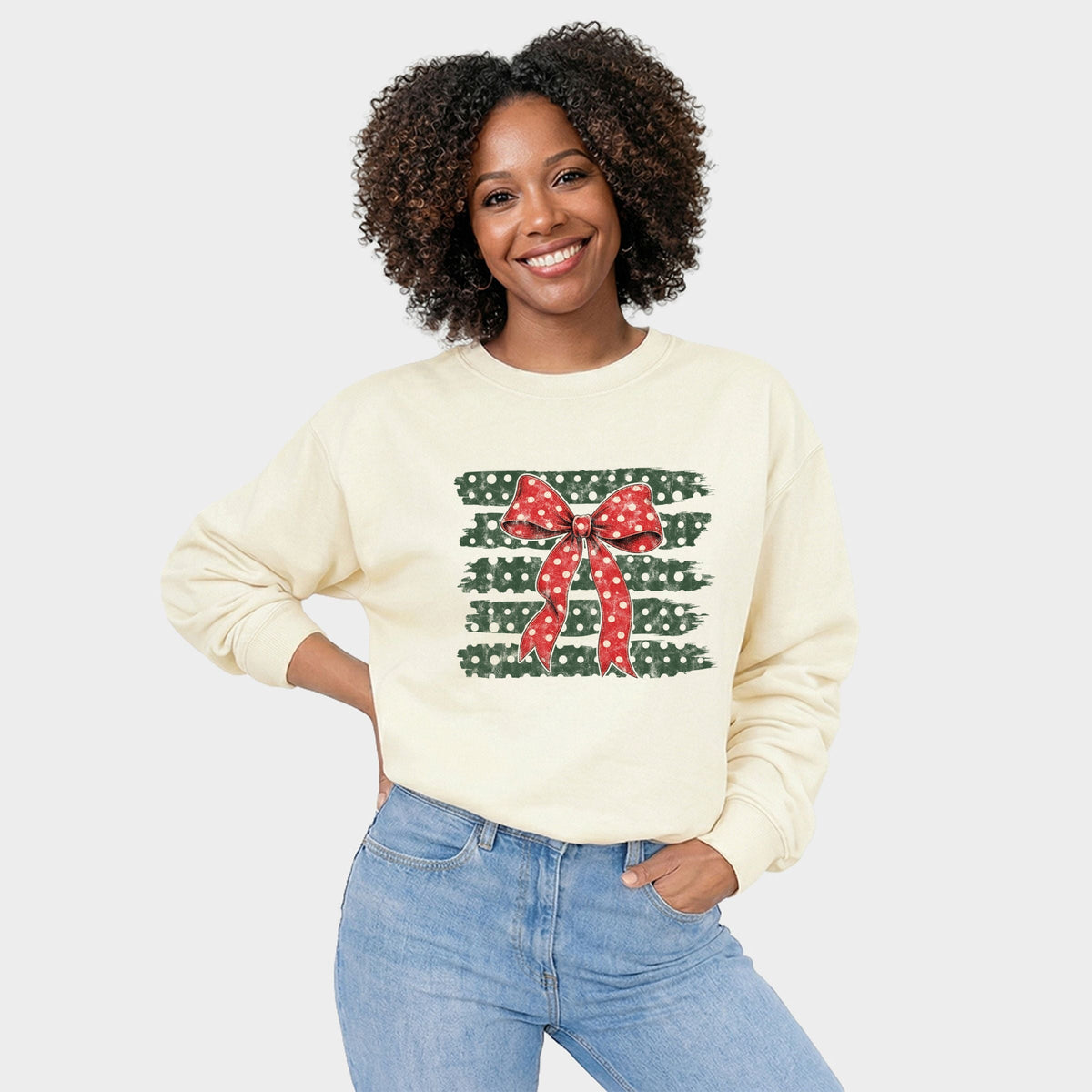 Christmas Bow Polka Dots - Women's Graphic Sweatshirt