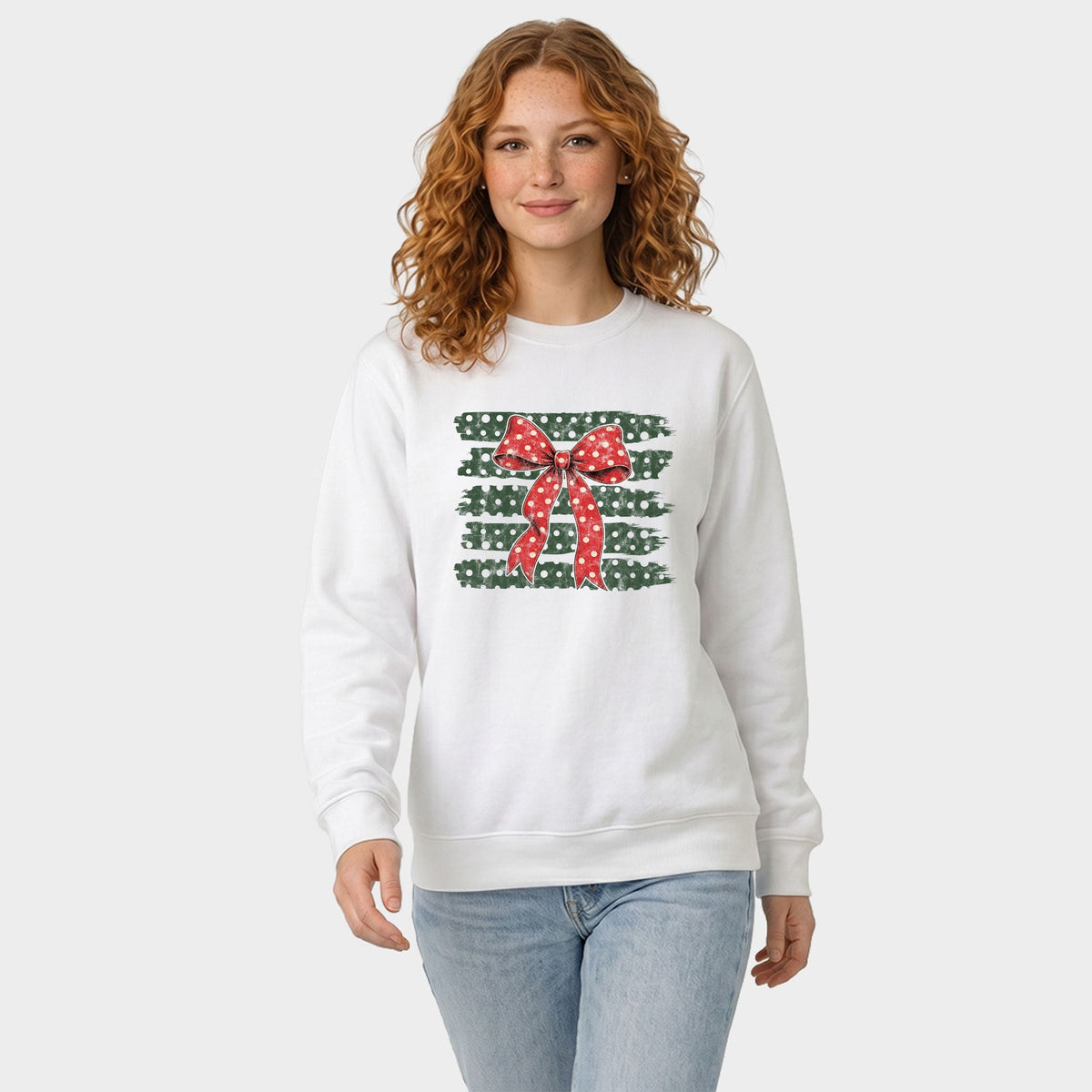Christmas Bow Polka Dots - Women's Graphic Sweatshirt