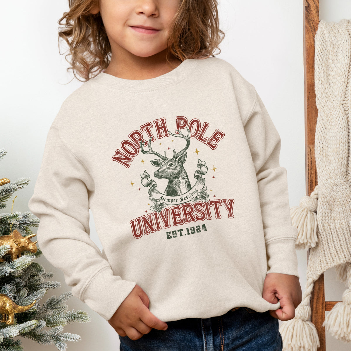 North Pole University Reindeer Stars - Toddler Graphic Sweatshirt
