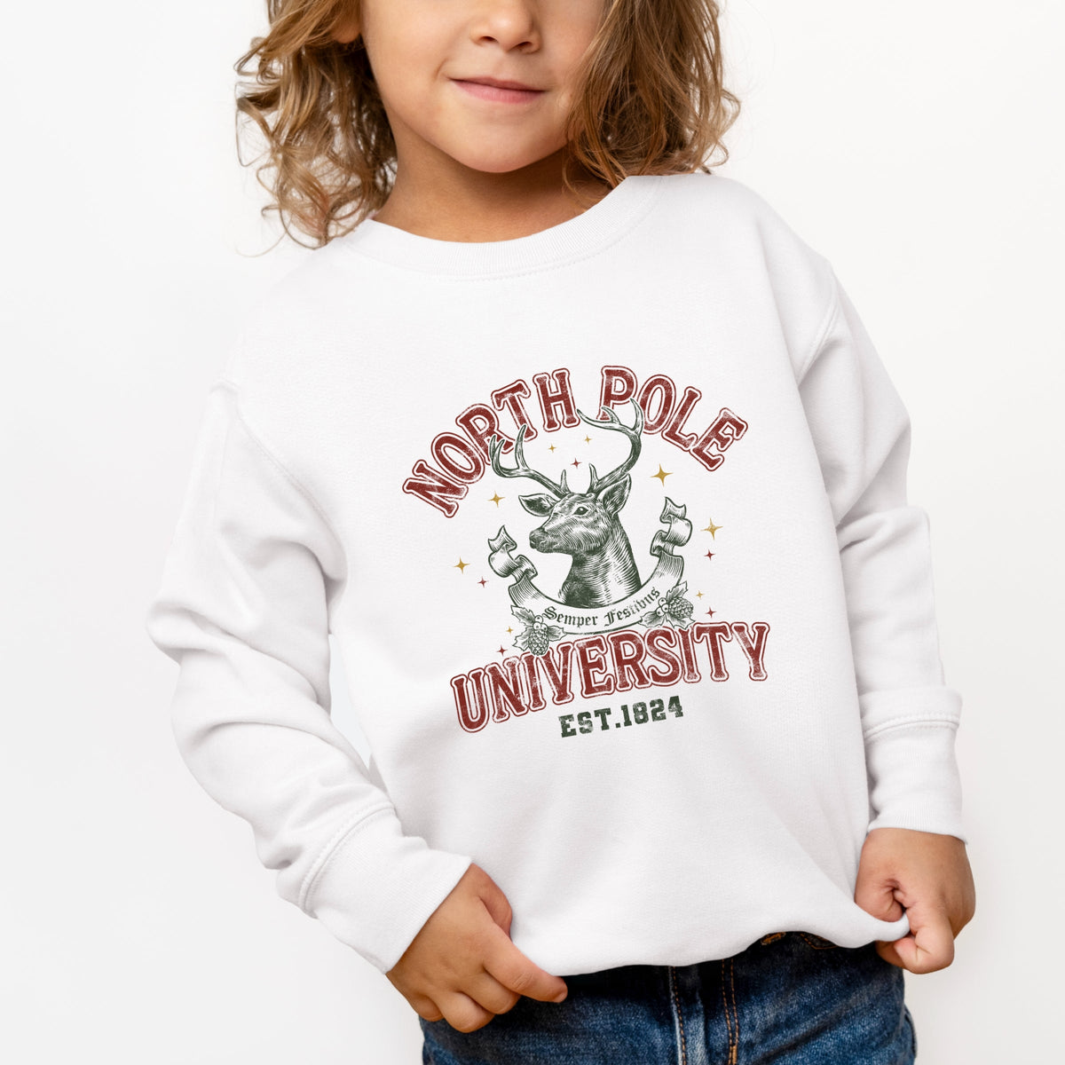 North Pole University Reindeer Stars - Toddler Graphic Sweatshirt