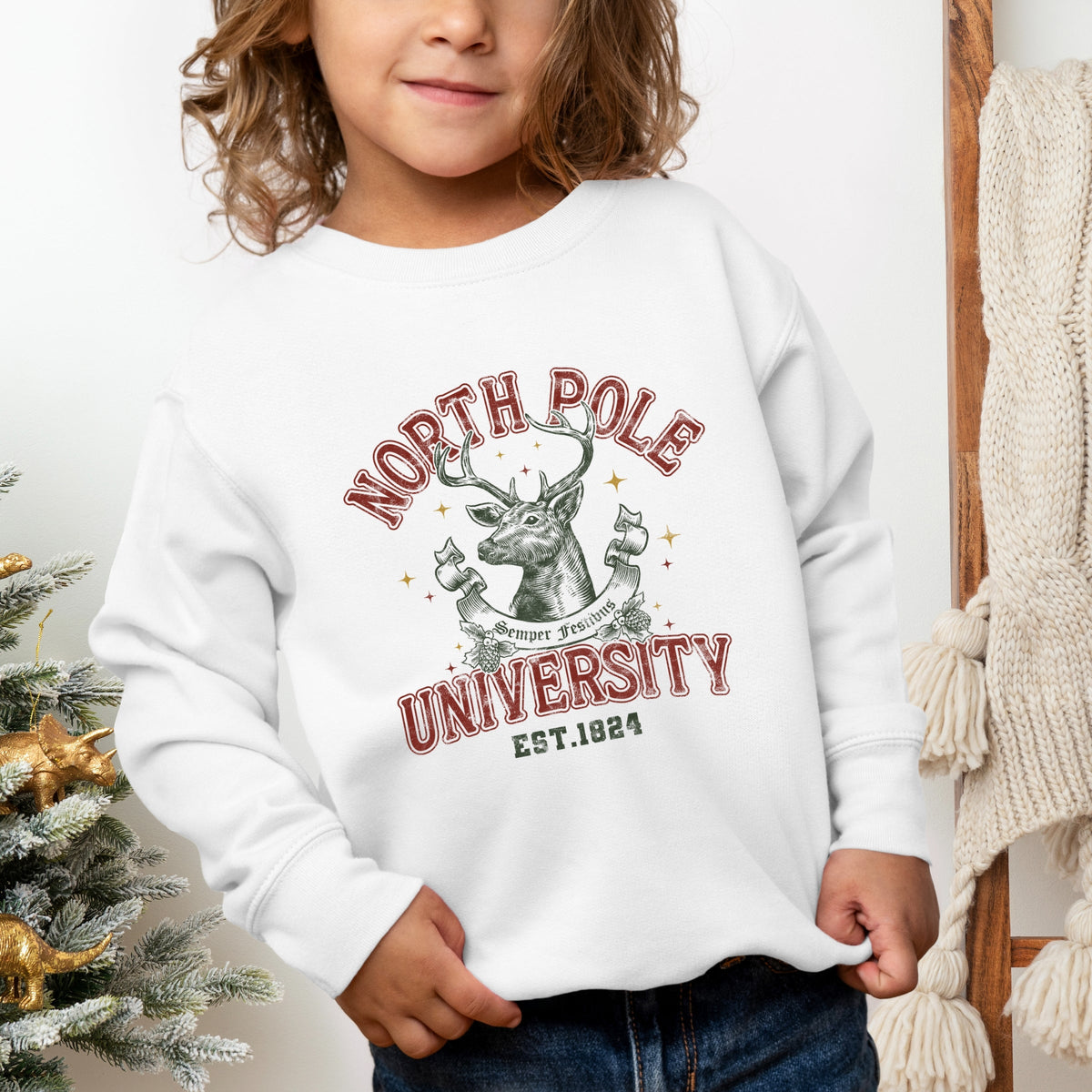 North Pole University Reindeer Stars - Toddler Graphic Sweatshirt