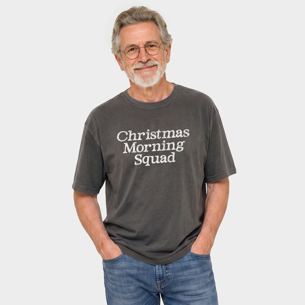 Christmas Morning Squad Distressed - Men's Garment Dyed Graphic T-Shirt