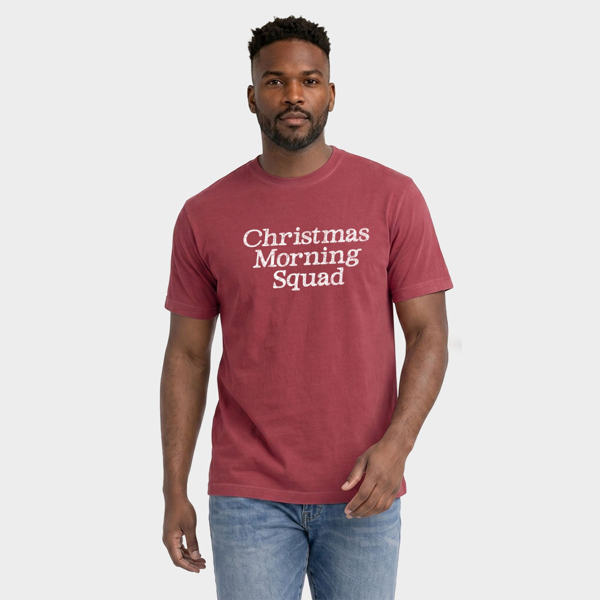 Christmas Morning Squad Distressed - Men's Garment Dyed Graphic T-Shirt