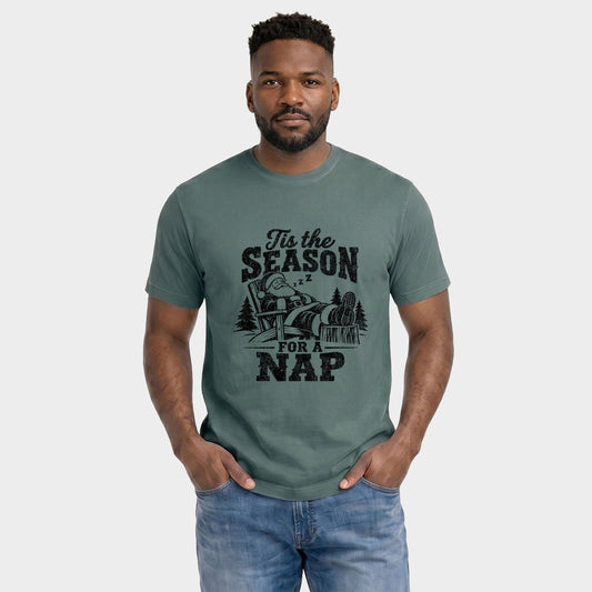 Tis The Season For A Nap Santa - Men's Garment Dyed Graphic T-Shirt