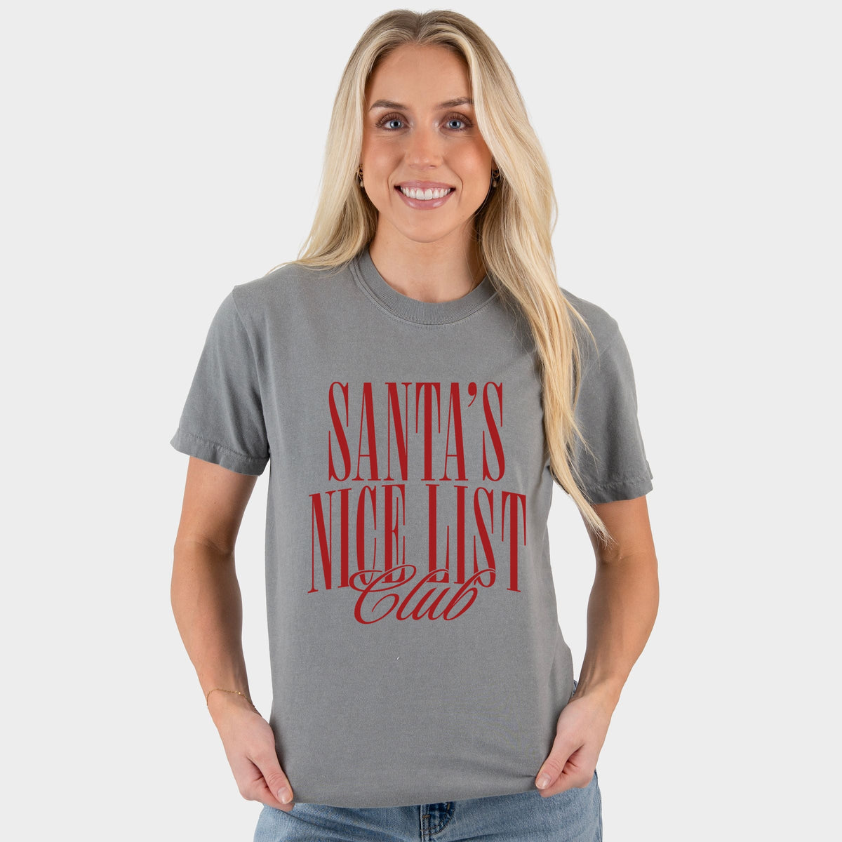 Santa's Nice List Arched - Women's Garment Dyed Graphic T-Shirt