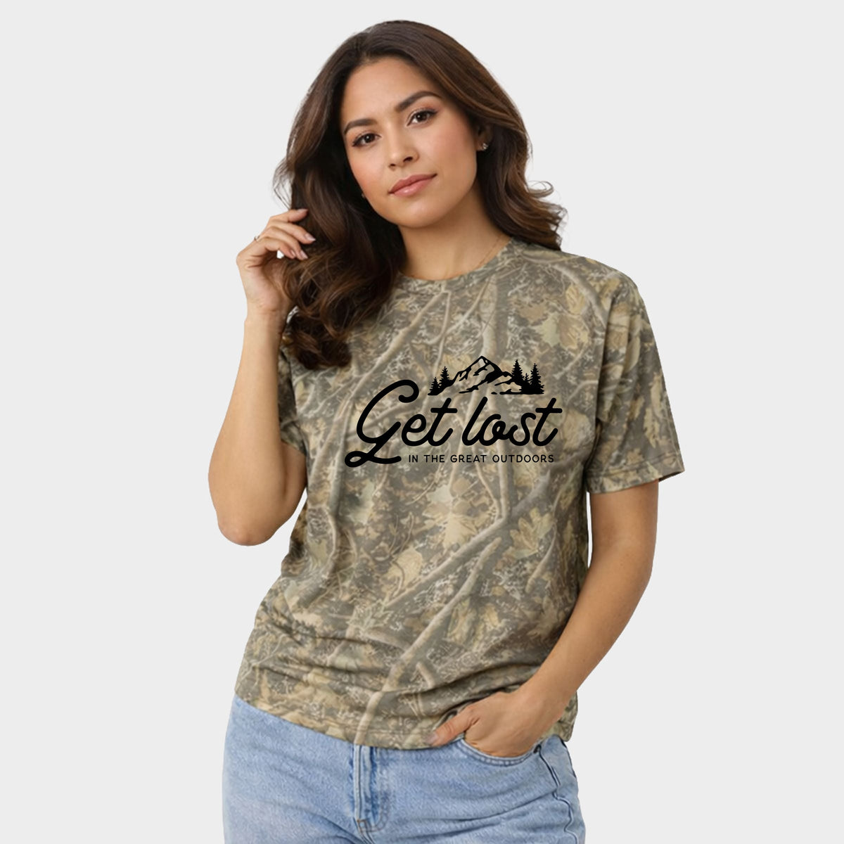 Get Lost In The Great Outdoors - Women's Camo Tee