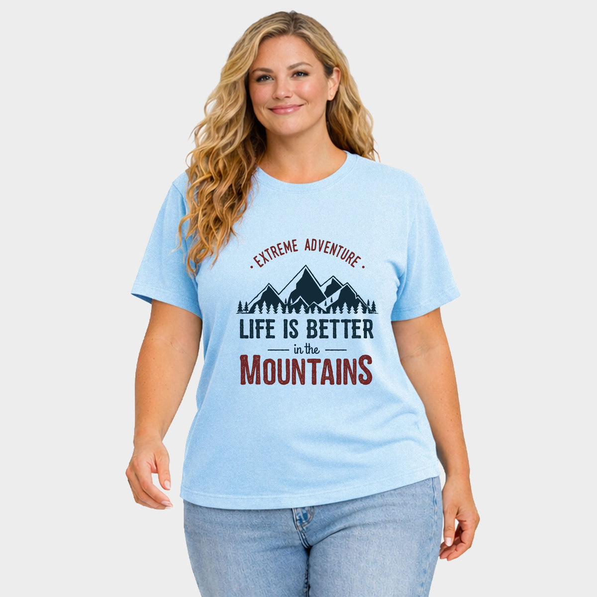 Life Is Better In The Mountains Colorful - Women's Plus Sized Garment Dyed Graphic T-Shirt