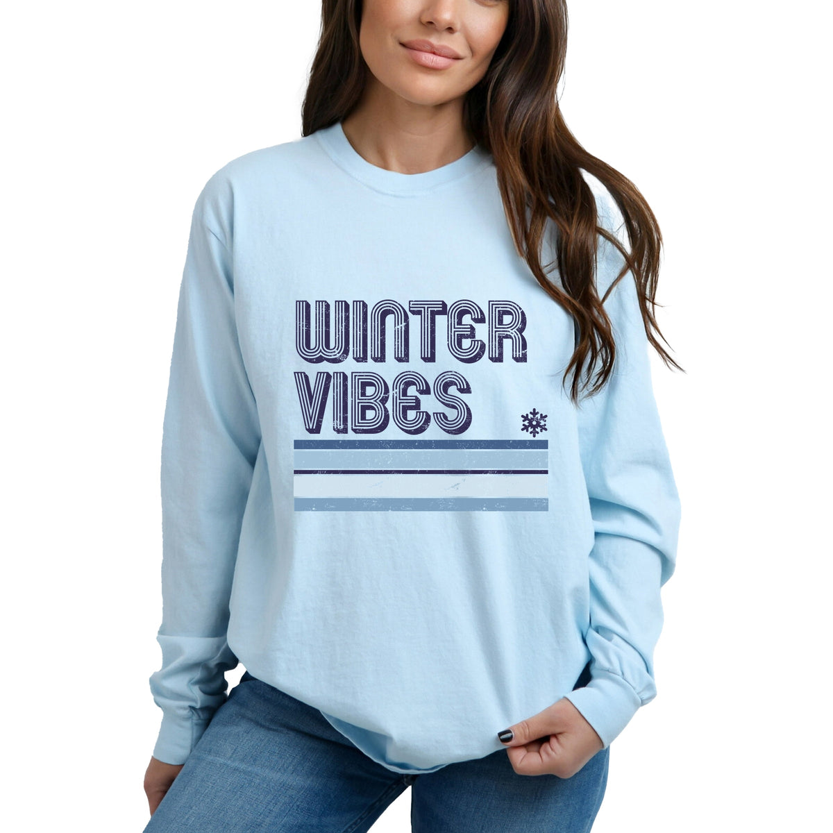 Winter Vibes Stripes - Women's Garment Dyed Long Sleeve Graphic T-Shirt