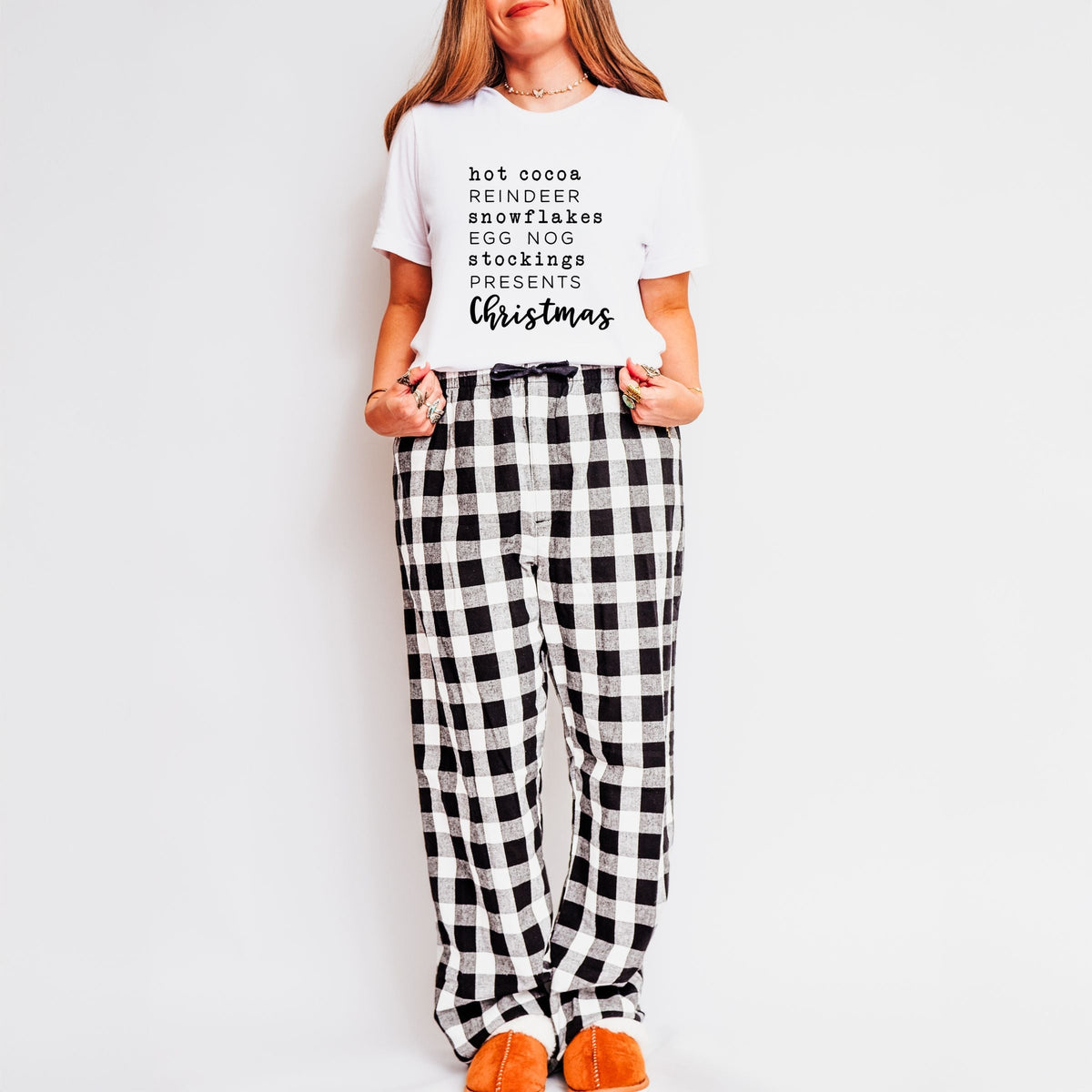 Christmas Words - Women's Plaid Pants and Tee Set
