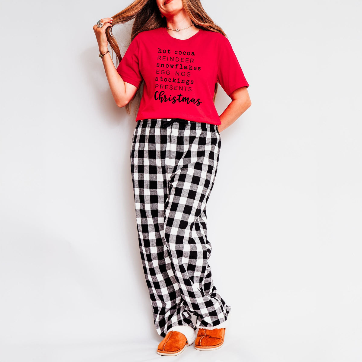 Christmas Words - Women's Plaid Pants and Tee Set