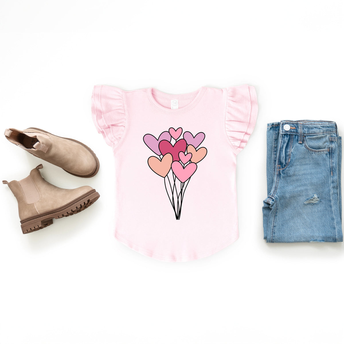 Heart Balloon Bundle - Flutter Sleeve Graphic T-Shirt