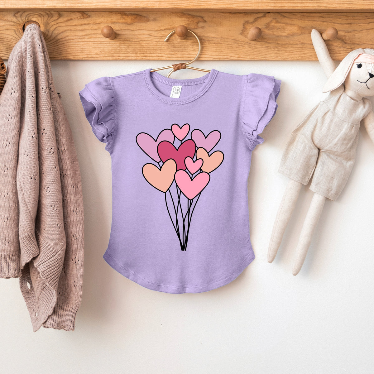 Heart Balloon Bundle - Flutter Sleeve Graphic T-Shirt