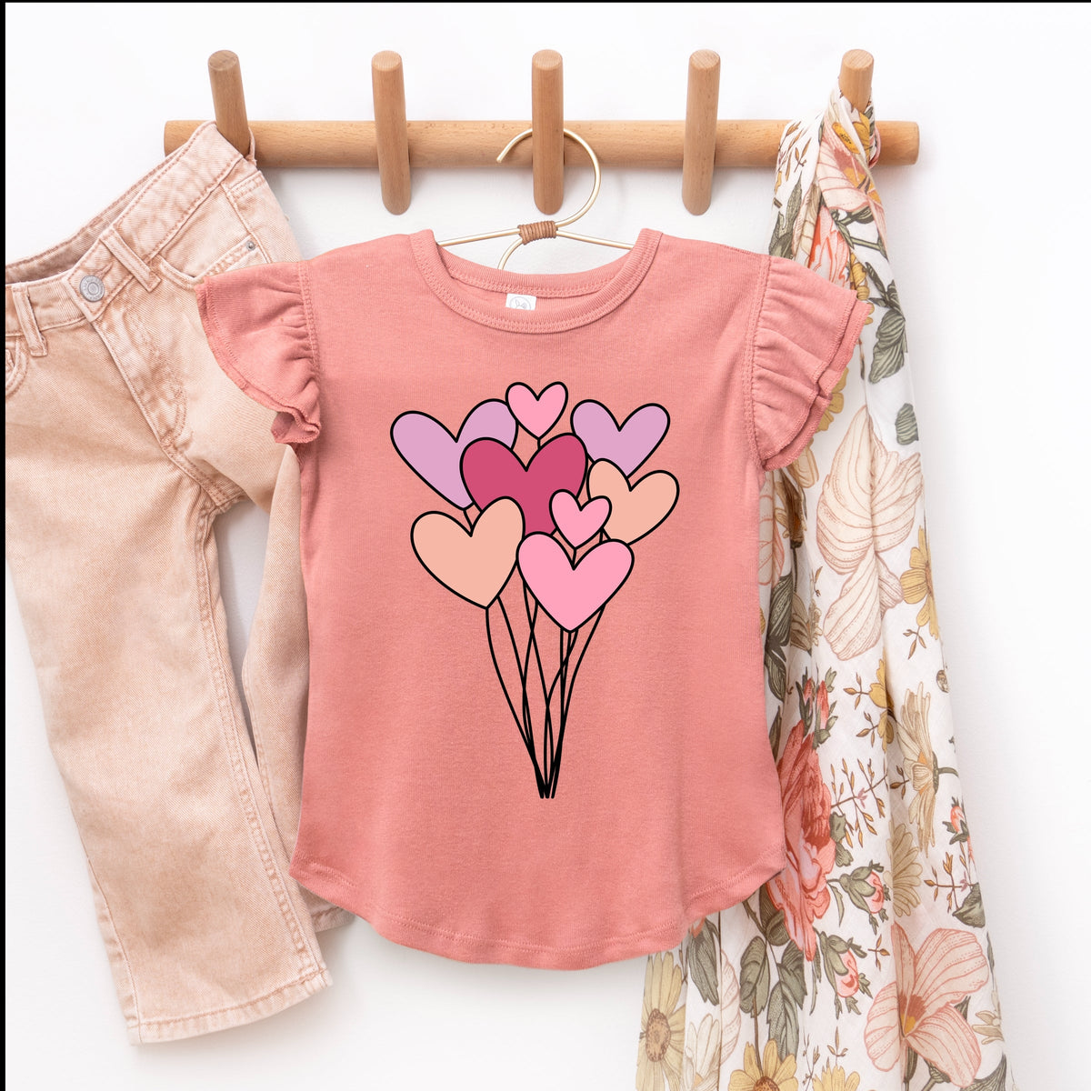 Heart Balloon Bundle - Flutter Sleeve Graphic T-Shirt
