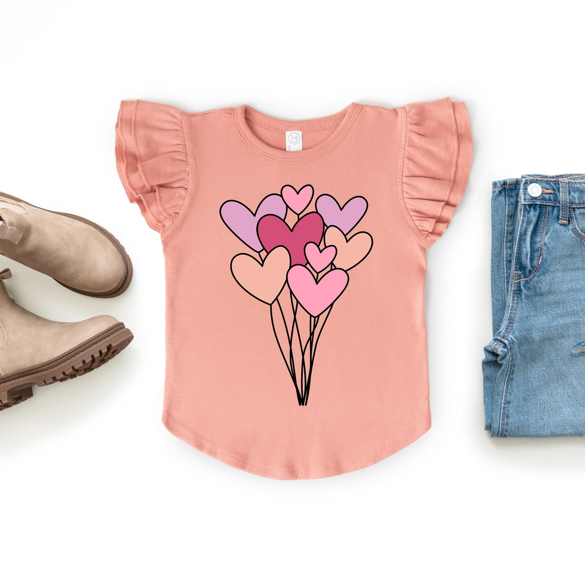 Heart Balloon Bundle - Flutter Sleeve Graphic T-Shirt
