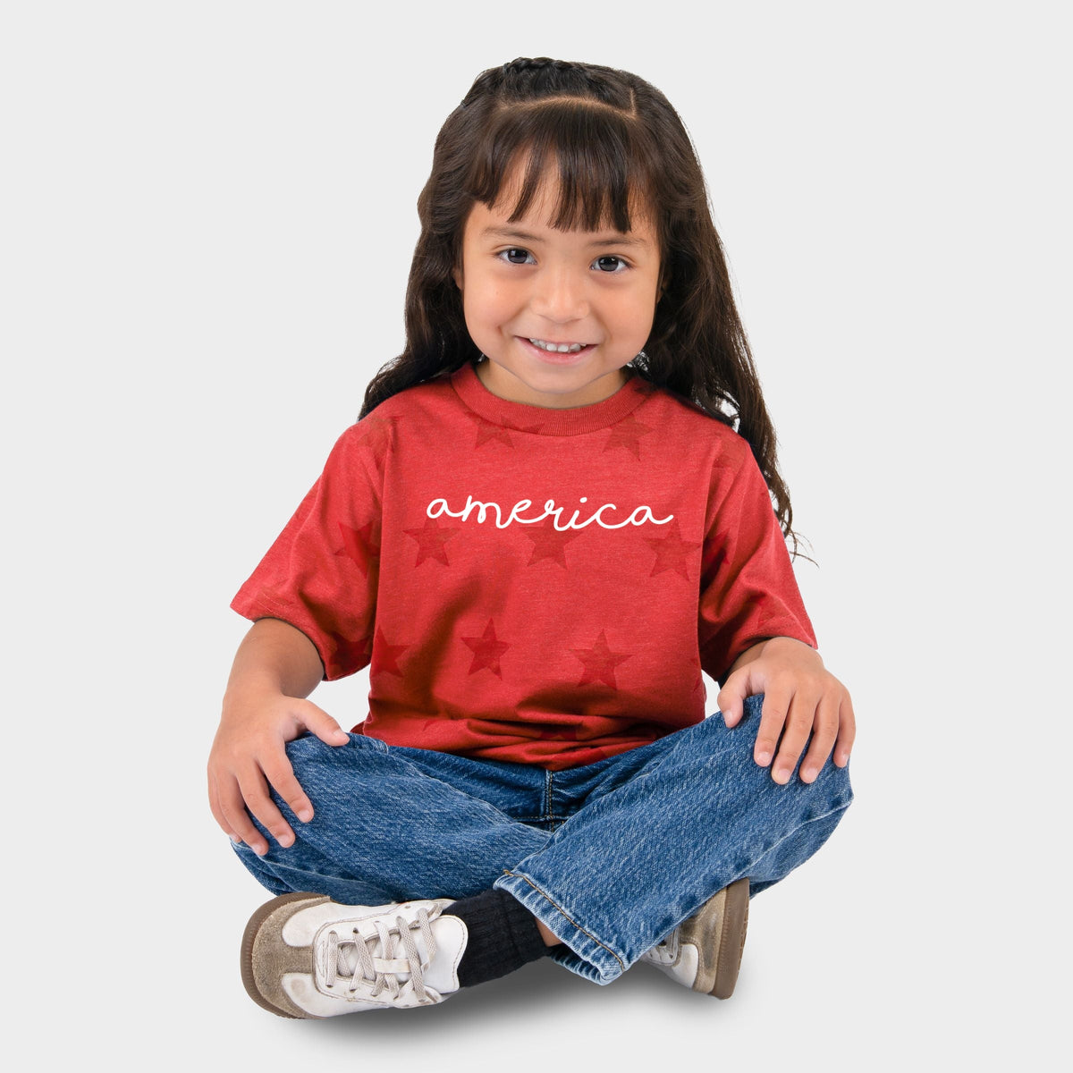 America Cursive - Toddler Short Sleeve Star Tee