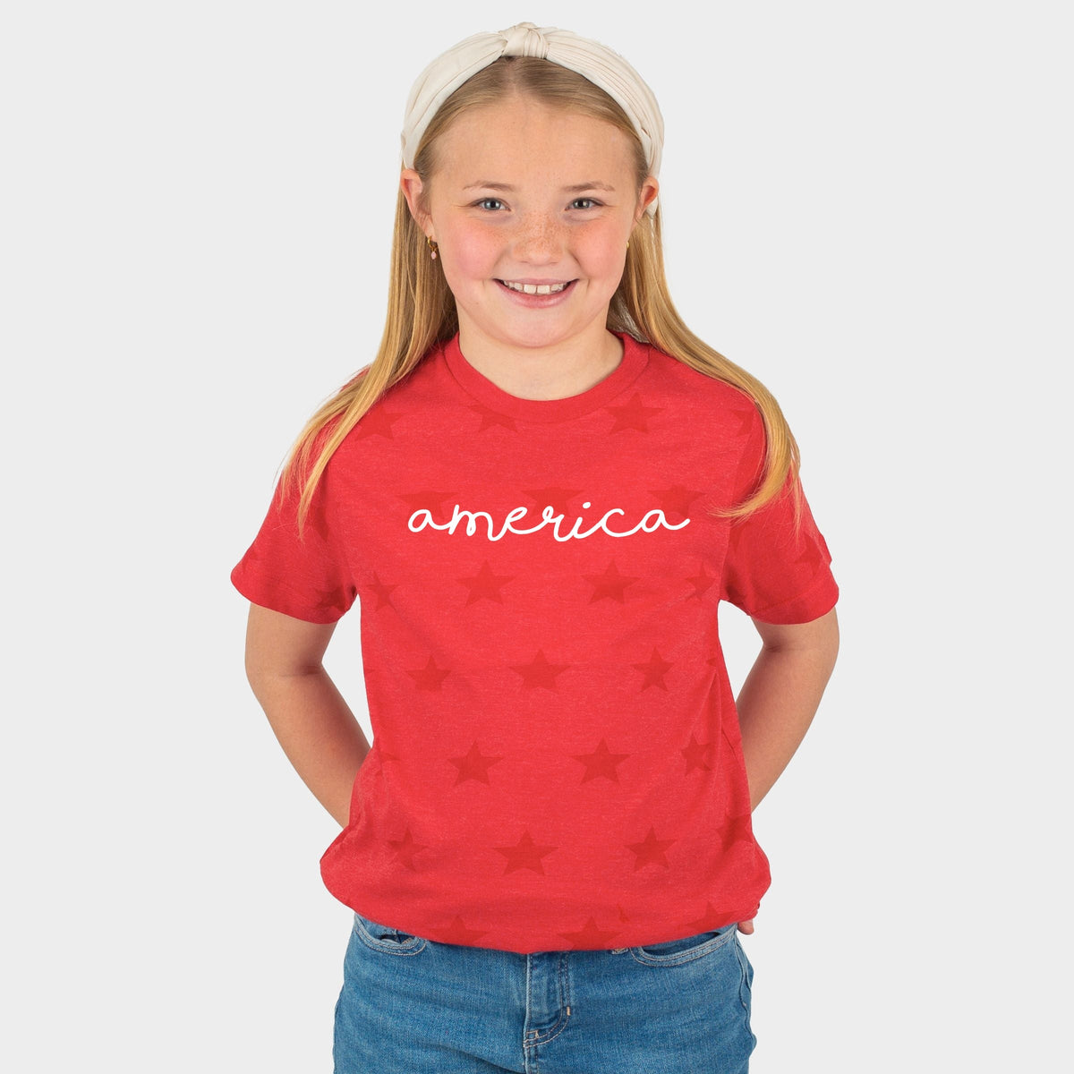 America Cursive - Youth Short Sleeve Star Tee
