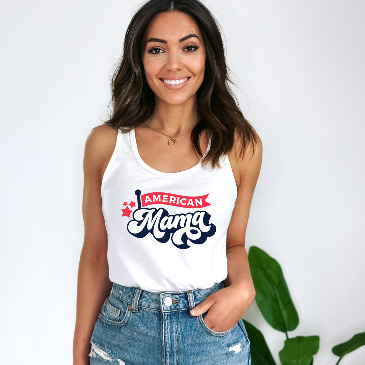 American Mama Flag - Women's Graphic Racerback Tank Top