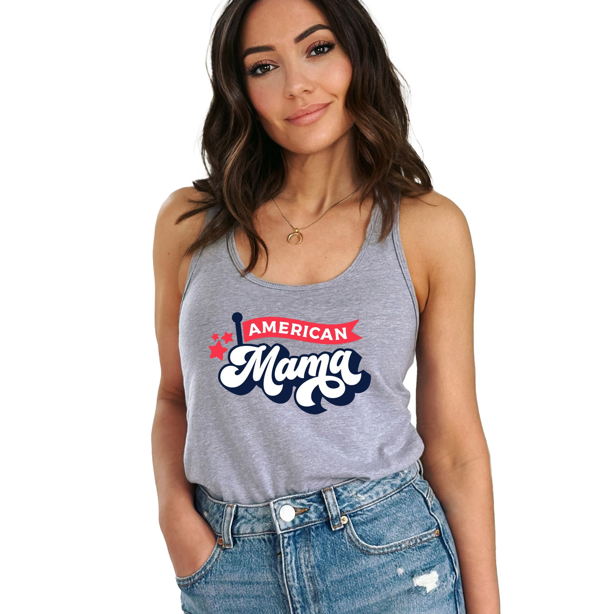 American Mama Flag - Women's Graphic Racerback Tank Top
