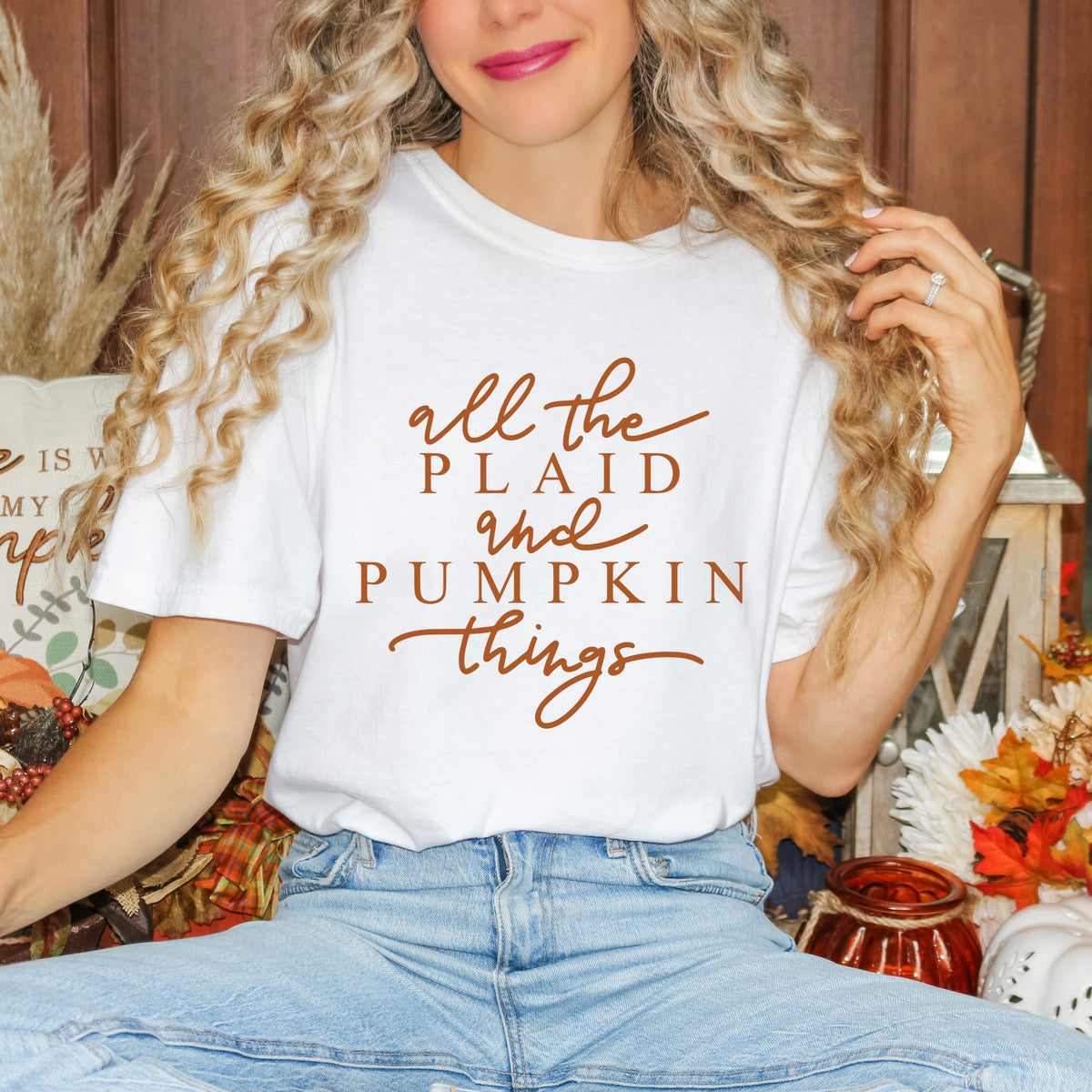 All The Plaid and Pumpkin Things - Women's Garment Dyed Graphic T-Shirt