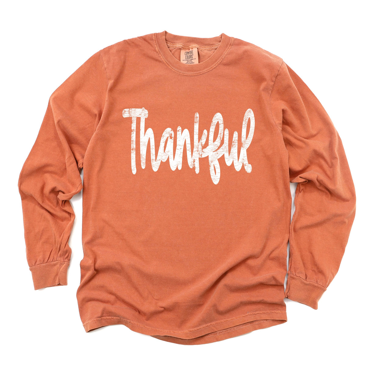 Thankful Cursive Distressed - Women's Garment Dyed Long Sleeve Graphic T-Shirt