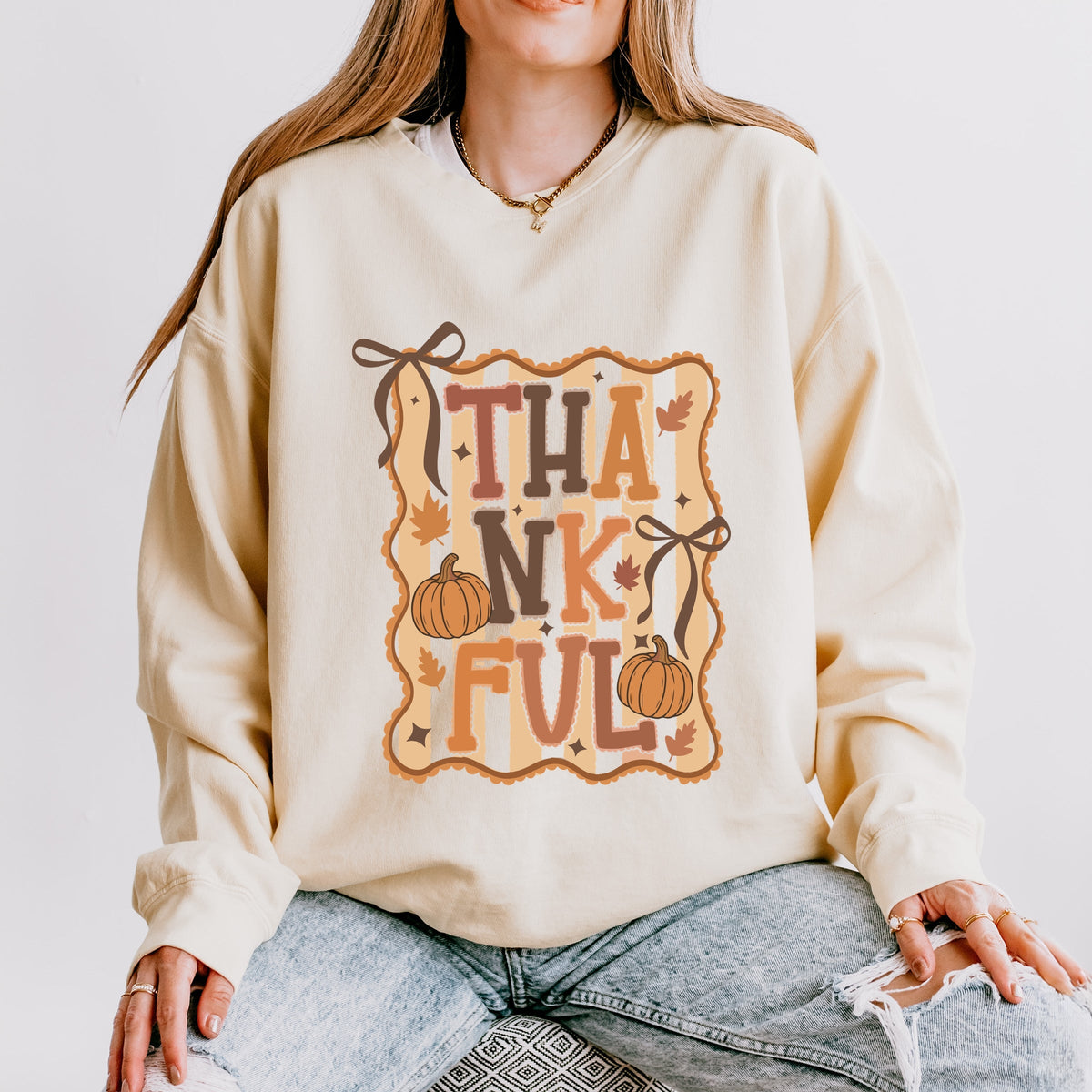 Coquette Thankful Stripes - Women's Lightweight Garment Dyed Sweatshirt