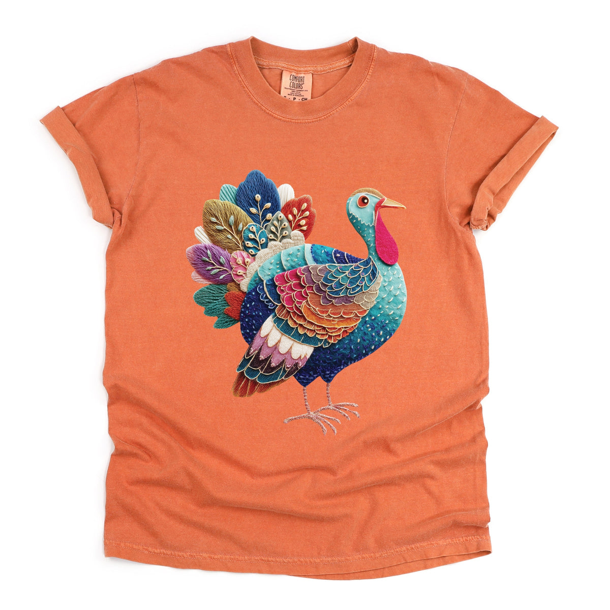 Turkey Patchwork Print - Women's Garment Dyed Graphic T-Shirt
