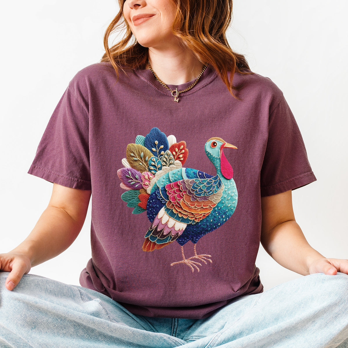 Turkey Patchwork Print - Women's Garment Dyed Graphic T-Shirt