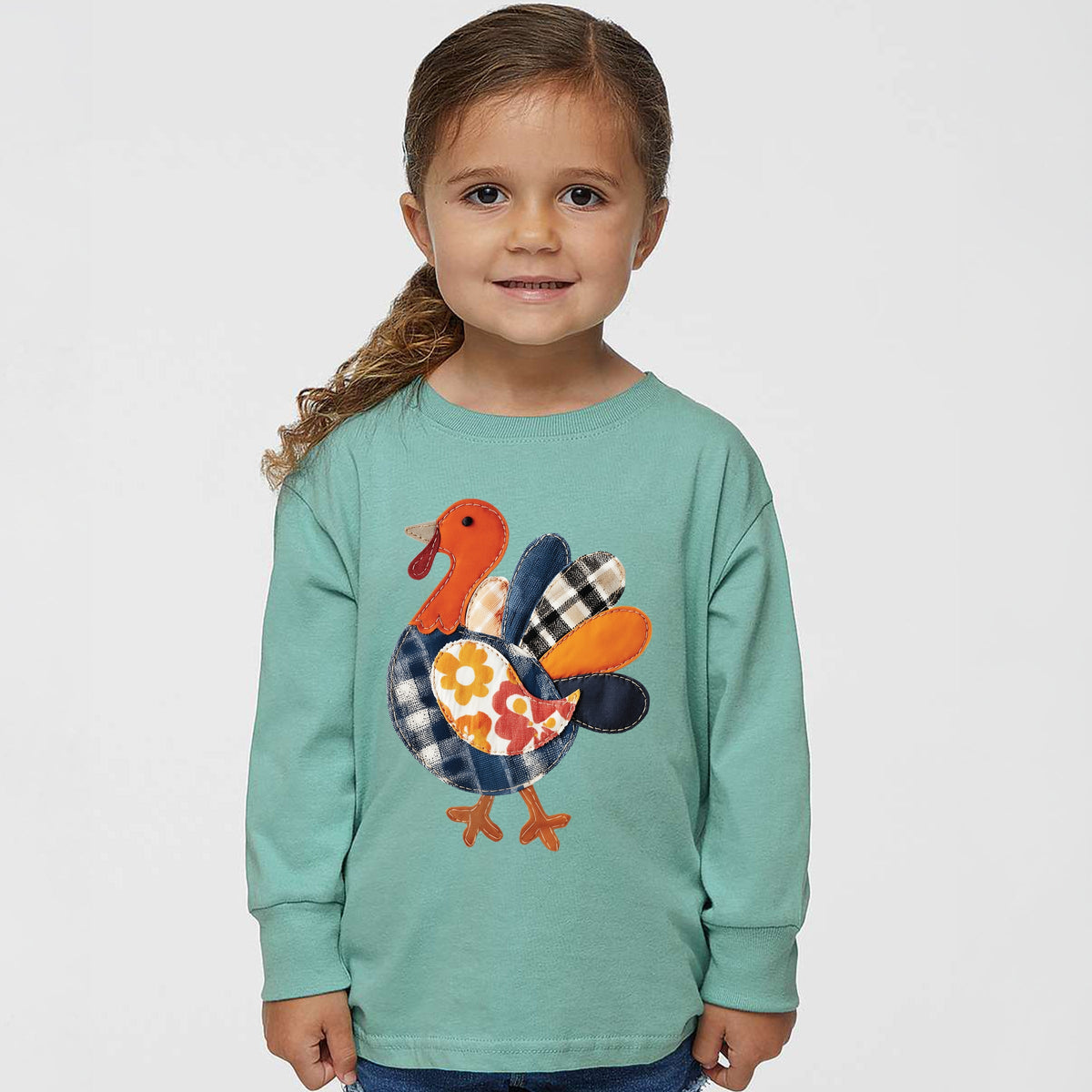 Plaid Turkey Patchwork Print - Toddler Long Sleeve Graphic Tee