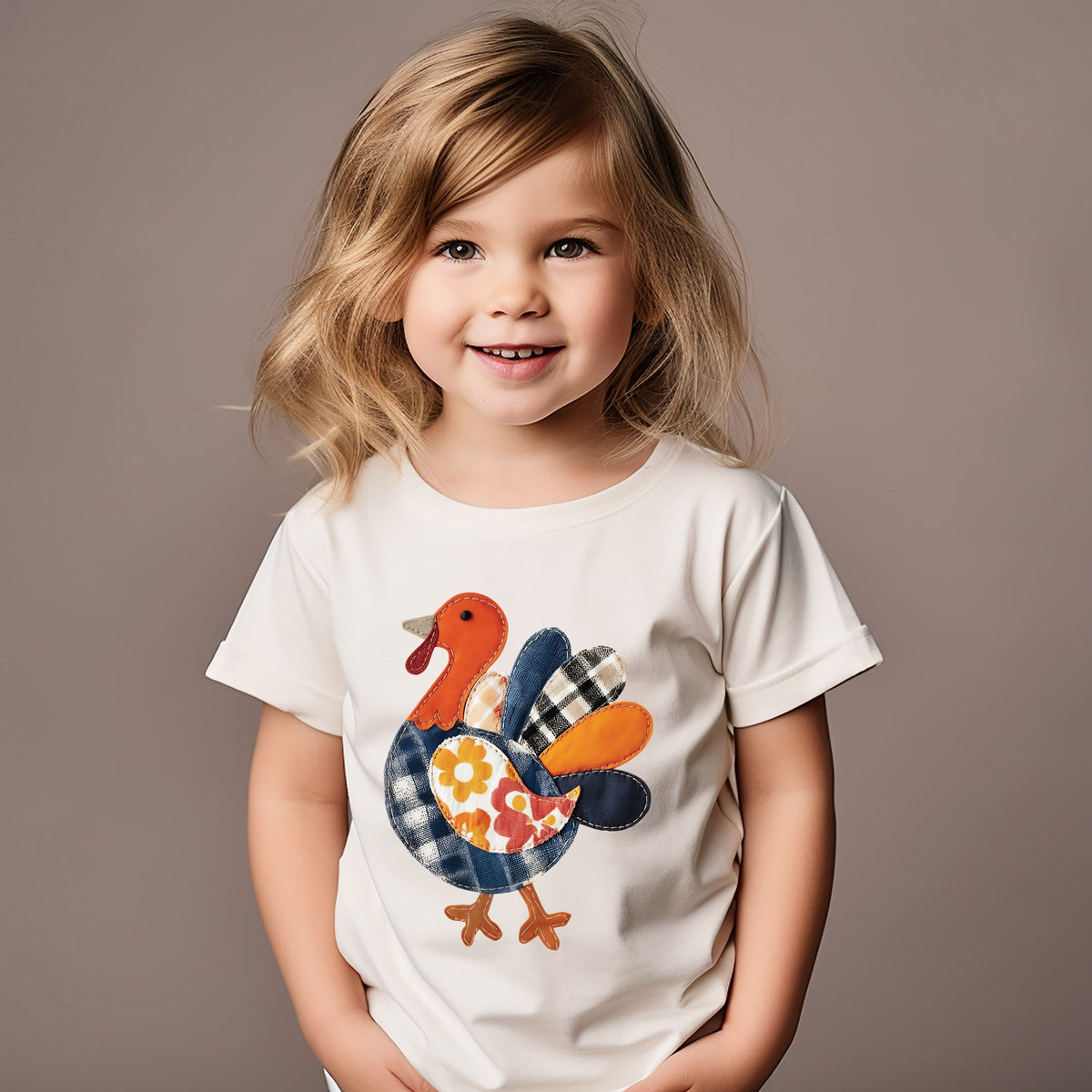 Plaid Turkey Patchwork Print - Toddler Short Sleeve Graphic T-Shirt