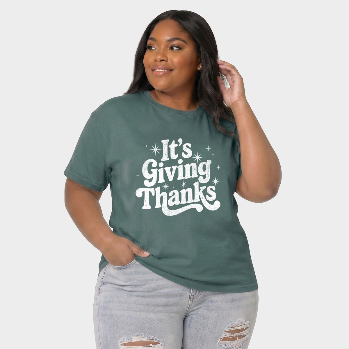 Its Giving Thanks - Women's Plus Sized Garment Dyed Graphic T-Shirt