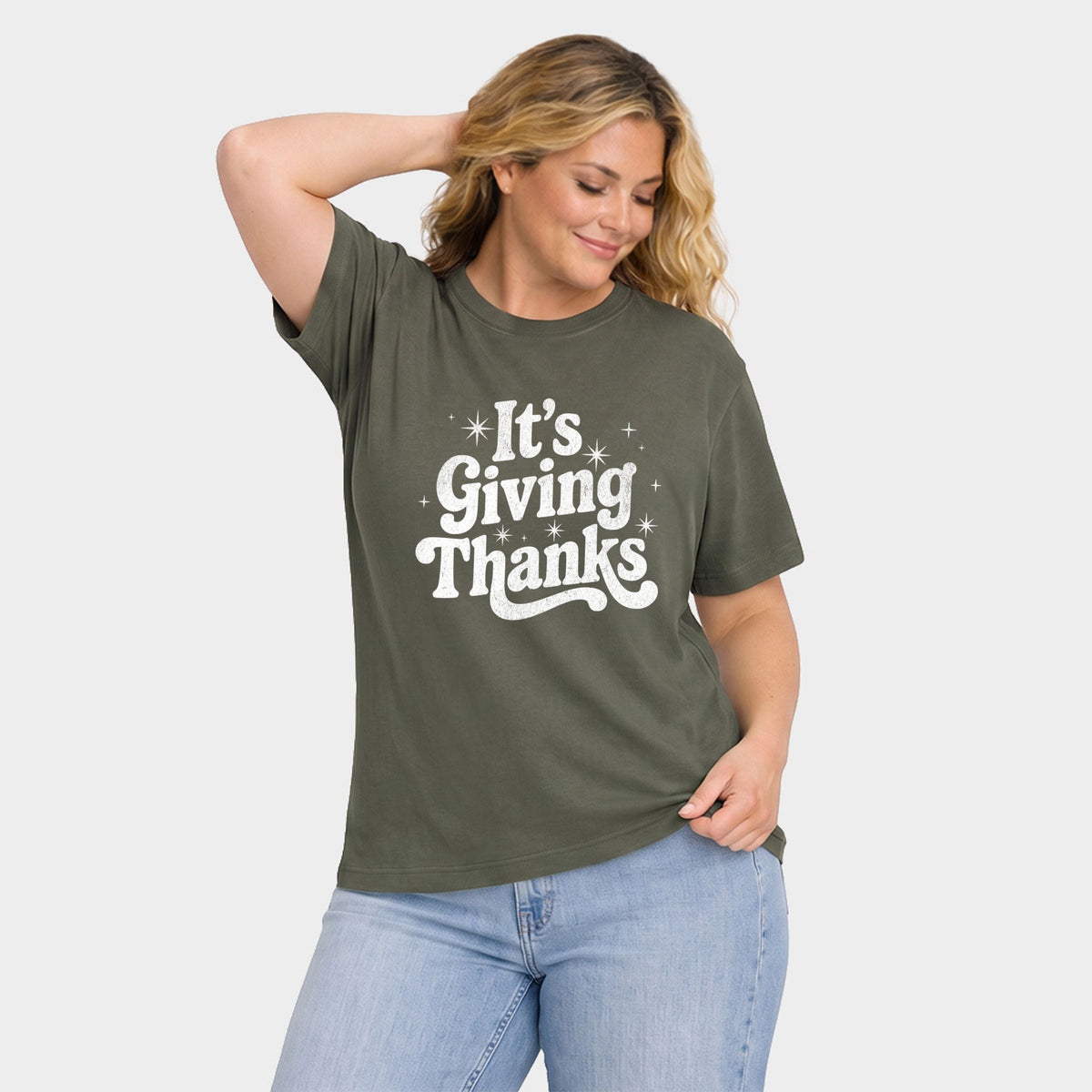 Its Giving Thanks - Women's Plus Sized Garment Dyed Graphic T-Shirt