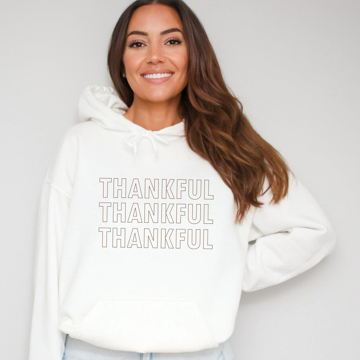 Thankful Outline Stacked - Women's Graphic Hoodie