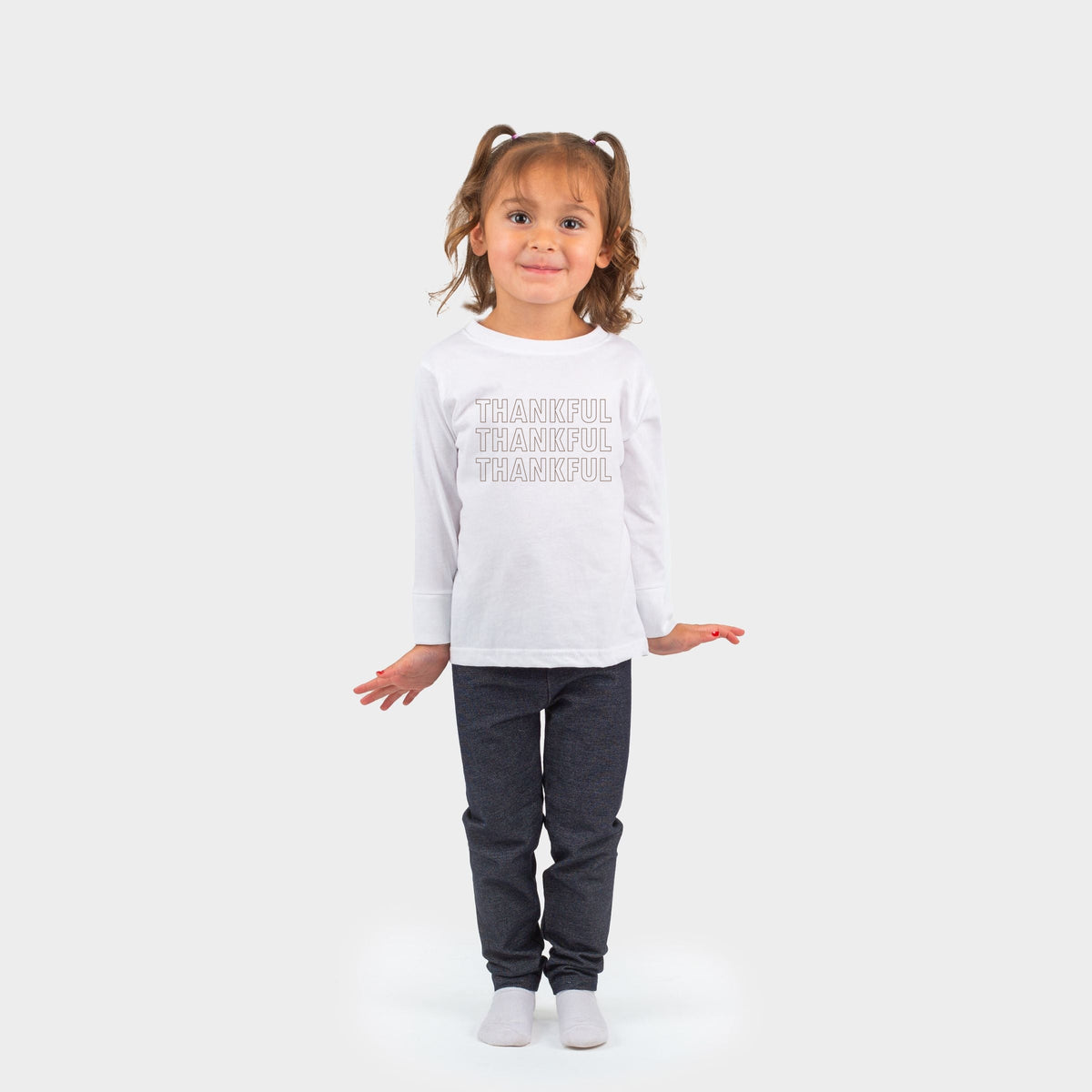 Thankful Outline Stacked - Toddler Long Sleeve Graphic Tee