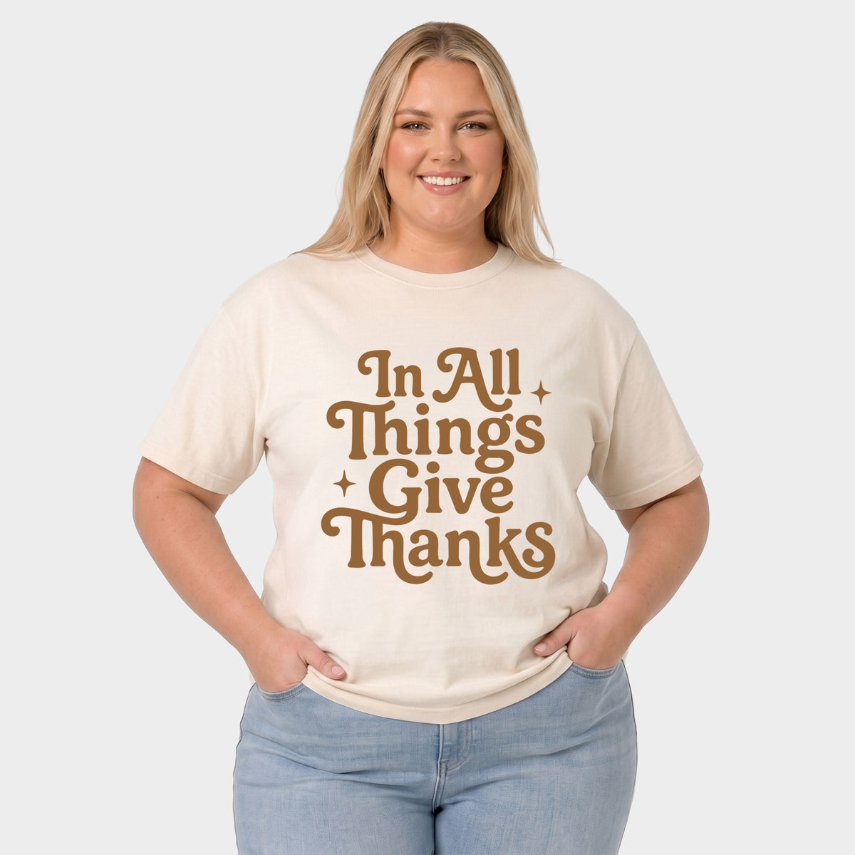 In All Things Give Thanks Stars - Women's Plus Garment Dyed Tee