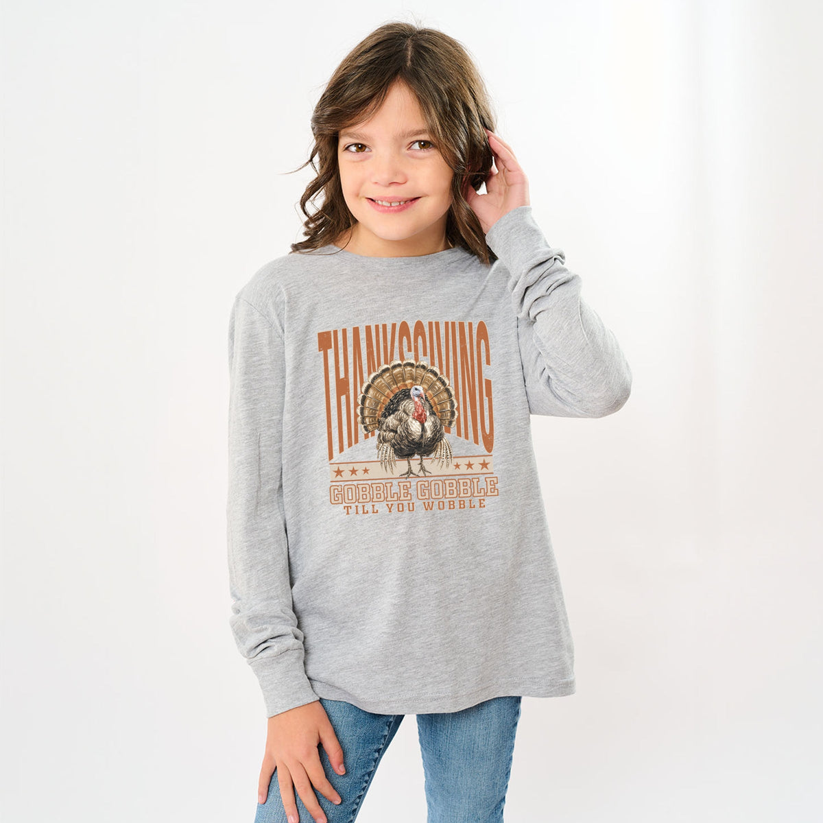 Thanksgiving Gobble Gobble Till You Wobble - Youth Long Sleeve Graphic T-Shirt