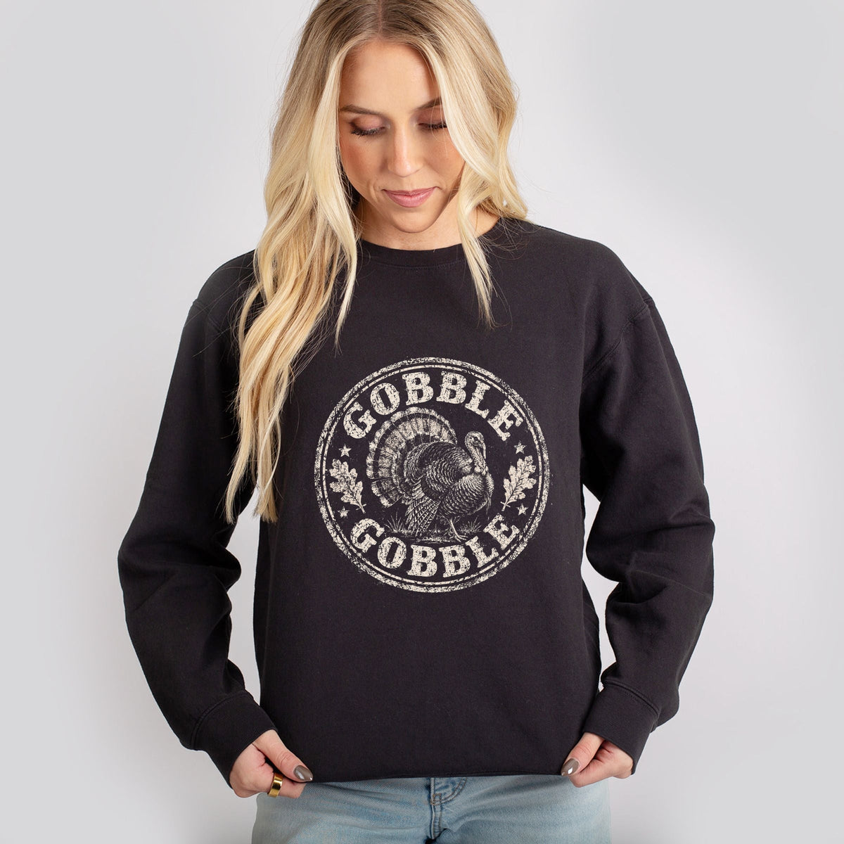 Gobble Gobble Turkey Circle - Women's Lightweight Garment Dyed Sweatshirt