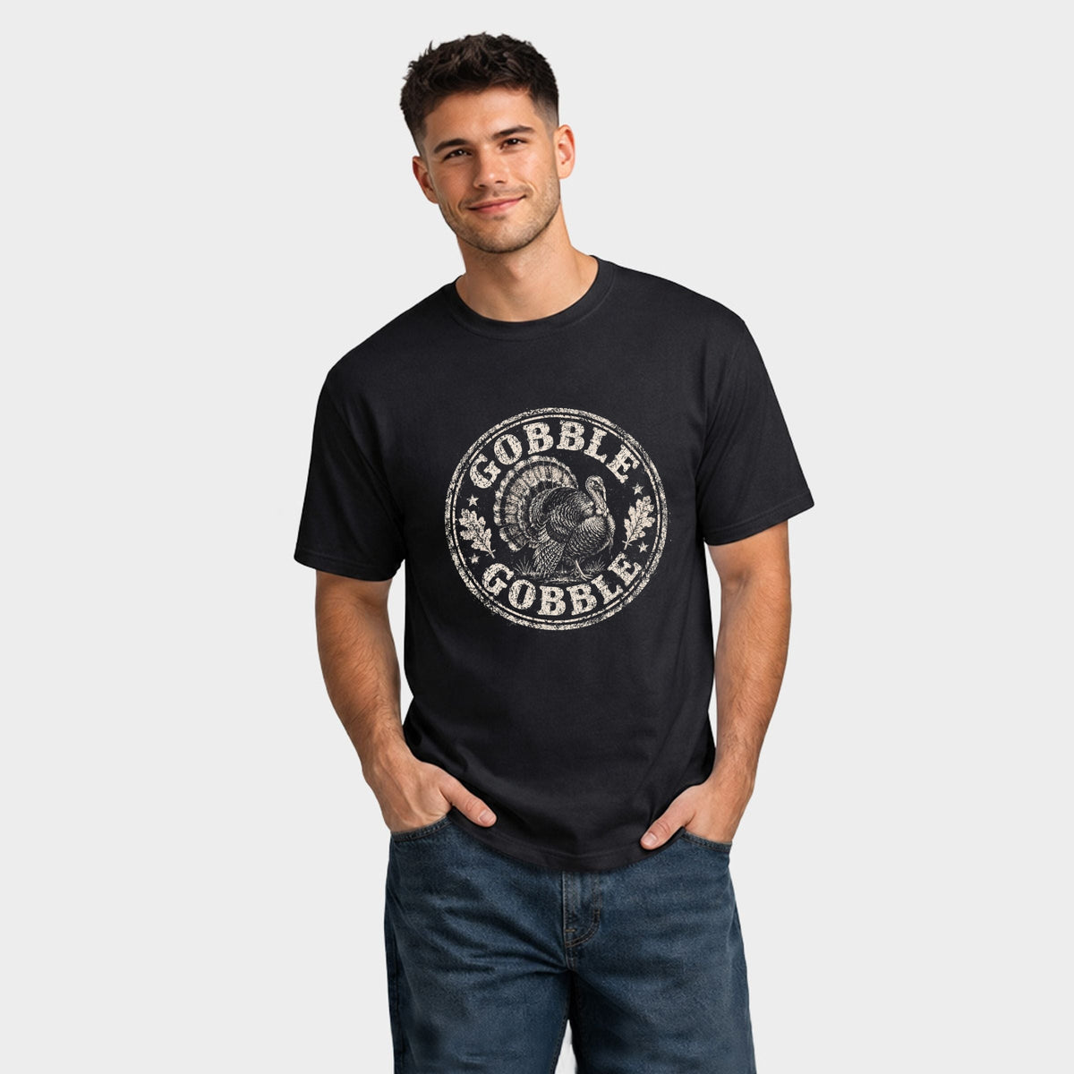 Gobble Gobble Turkey Circle - Men's Garment Dyed Graphic T-Shirt