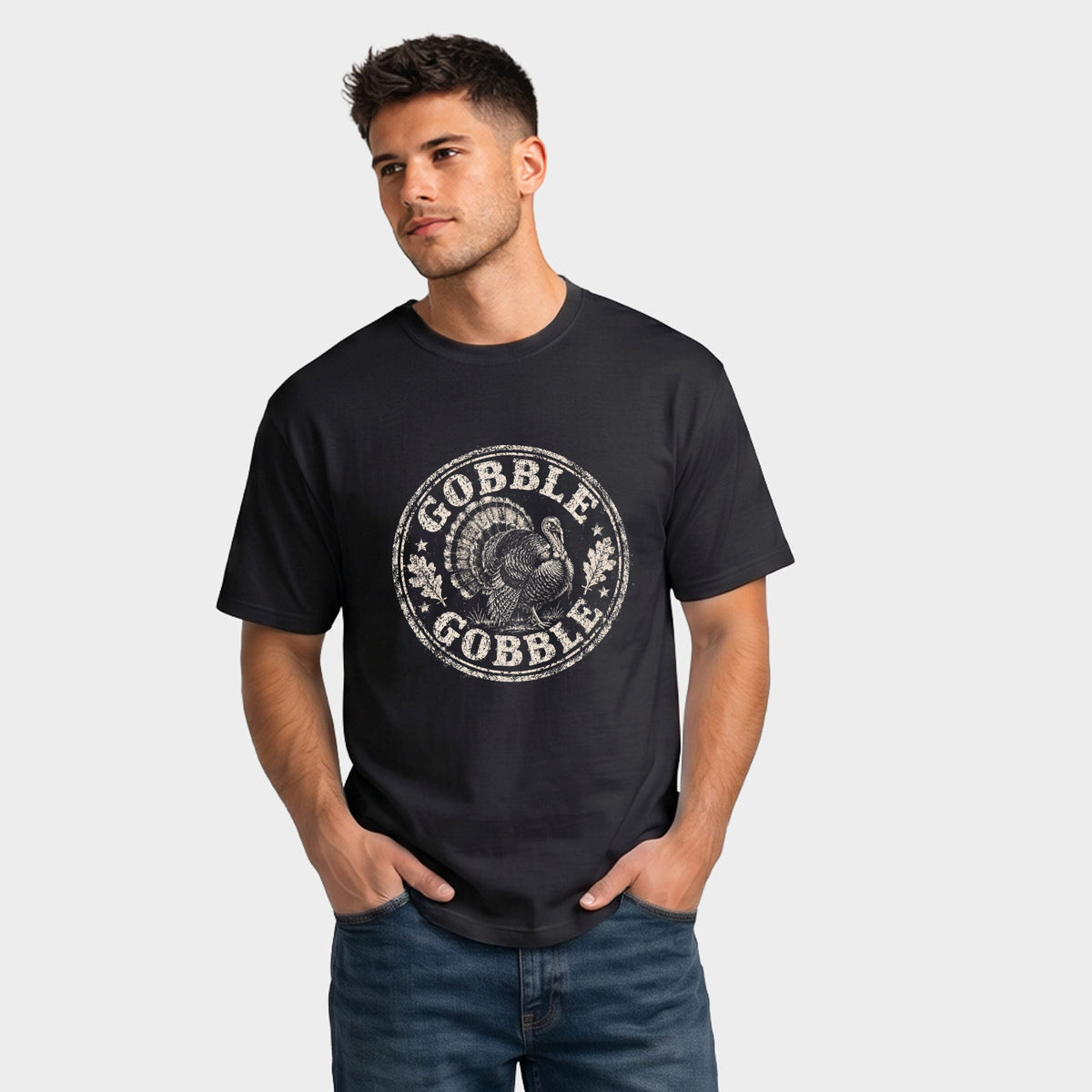 Gobble Gobble Turkey Circle - Men's Garment Dyed Graphic T-Shirt