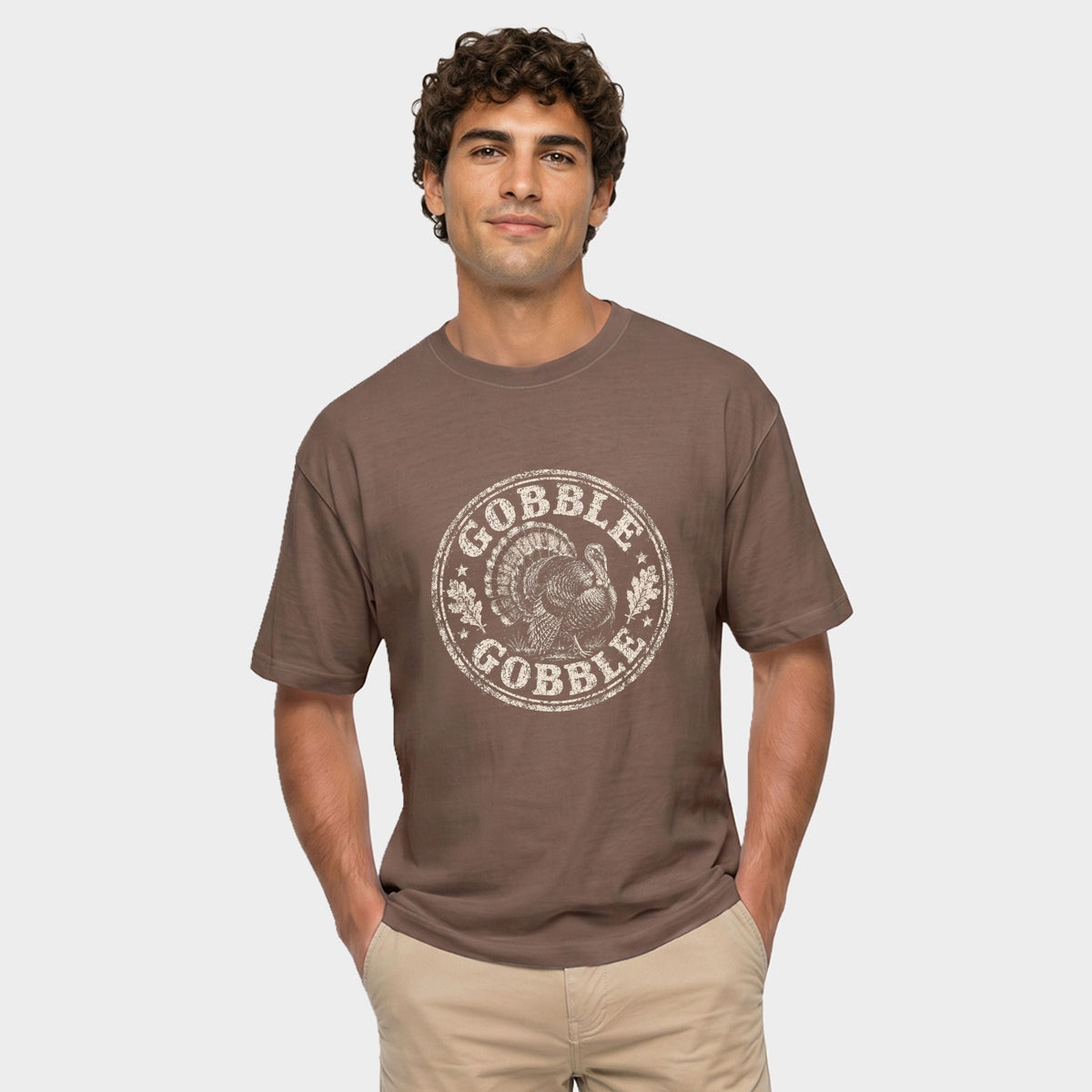 Gobble Gobble Turkey Circle - Men's Garment Dyed Graphic T-Shirt
