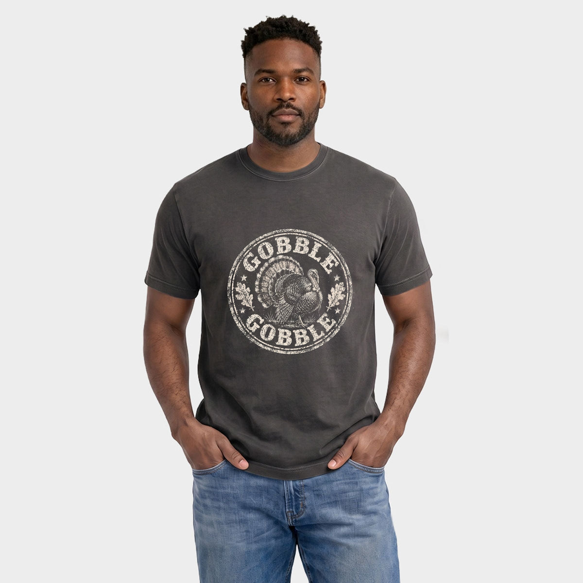 Gobble Gobble Turkey Circle - Men's Garment Dyed Graphic T-Shirt