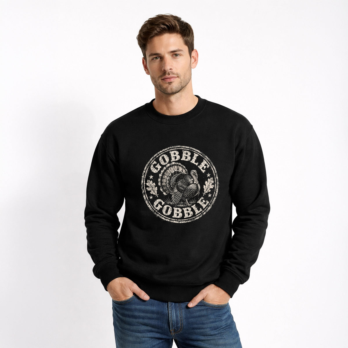 Gobble Gobble Turkey Circle - Men's Graphic Sweatshirt