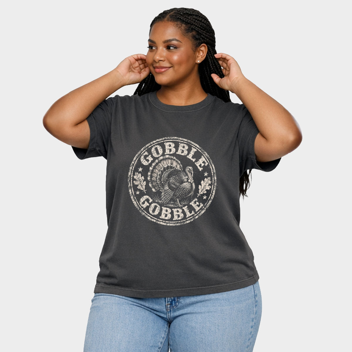 Gobble Gobble Turkey Circle - Women's Plus Garment Dyed Tee