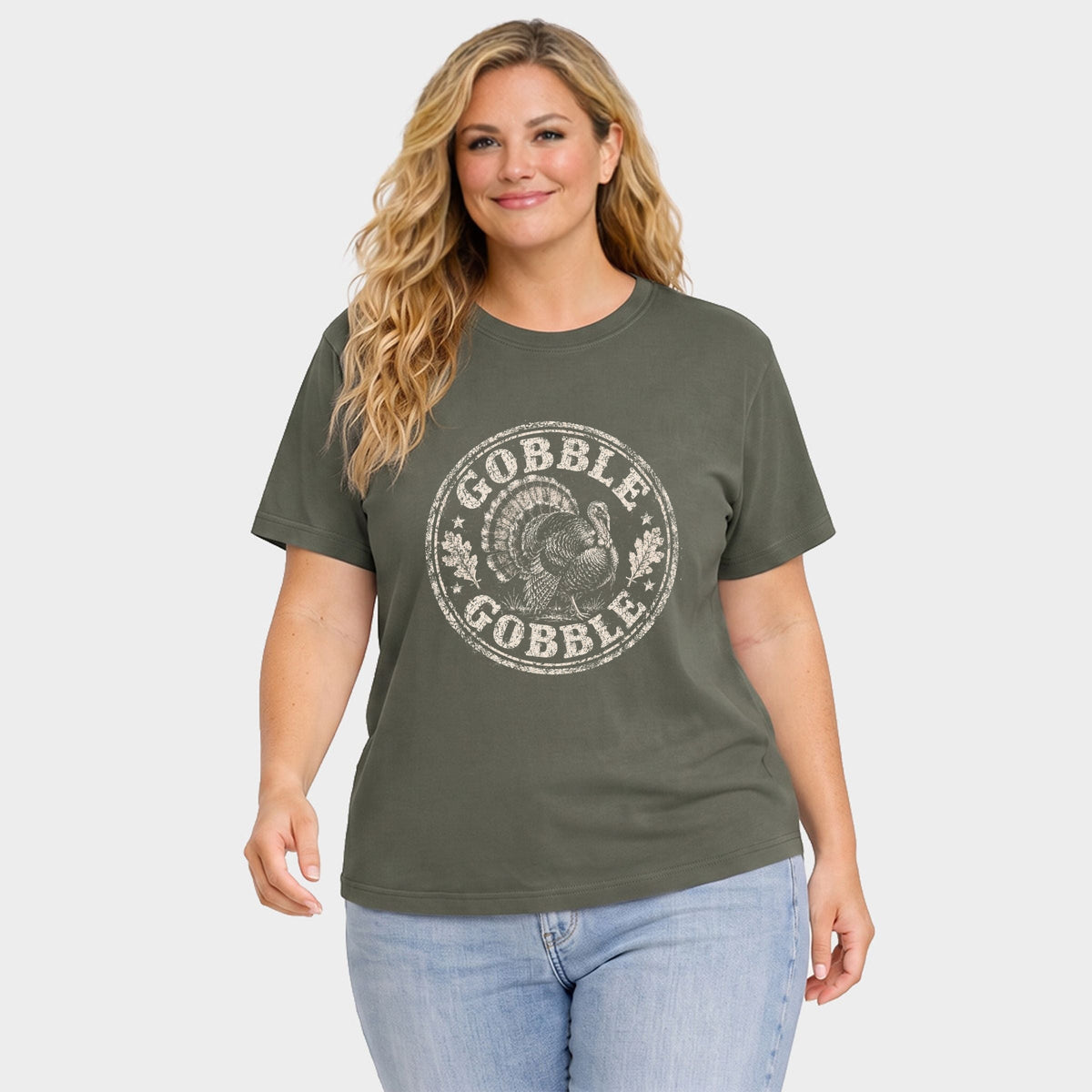 Gobble Gobble Turkey Circle - Women's Plus Garment Dyed Tee