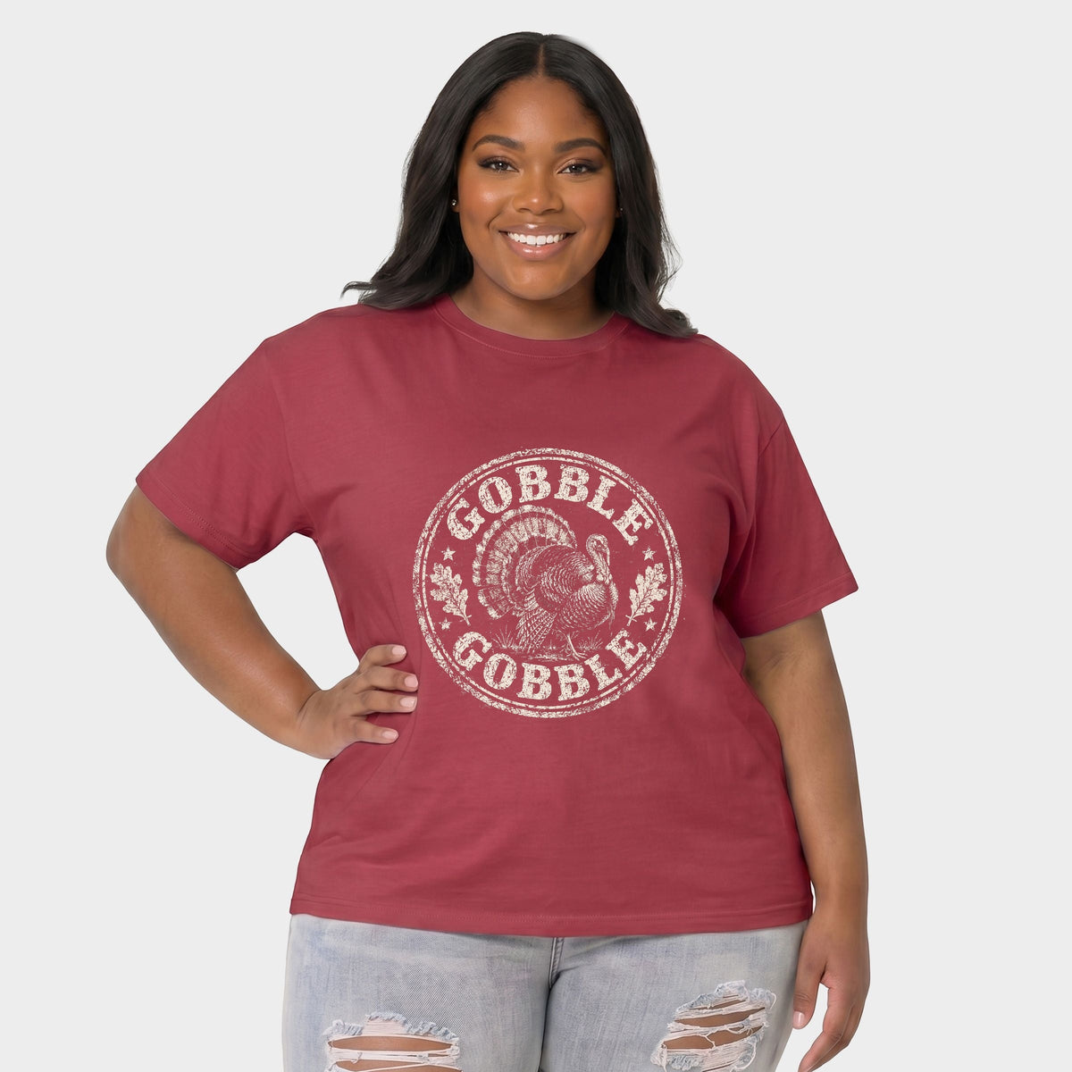Gobble Gobble Turkey Circle - Women's Plus Garment Dyed Tee