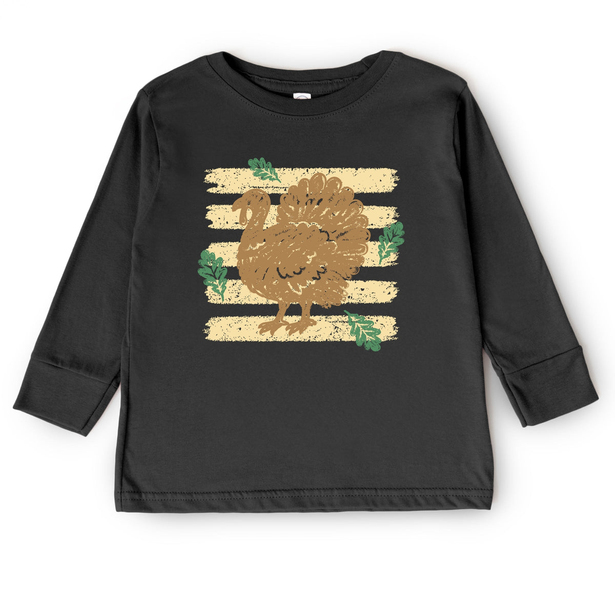 Turkey Stripes and Leaves - Toddler Long Sleeve Graphic Tee