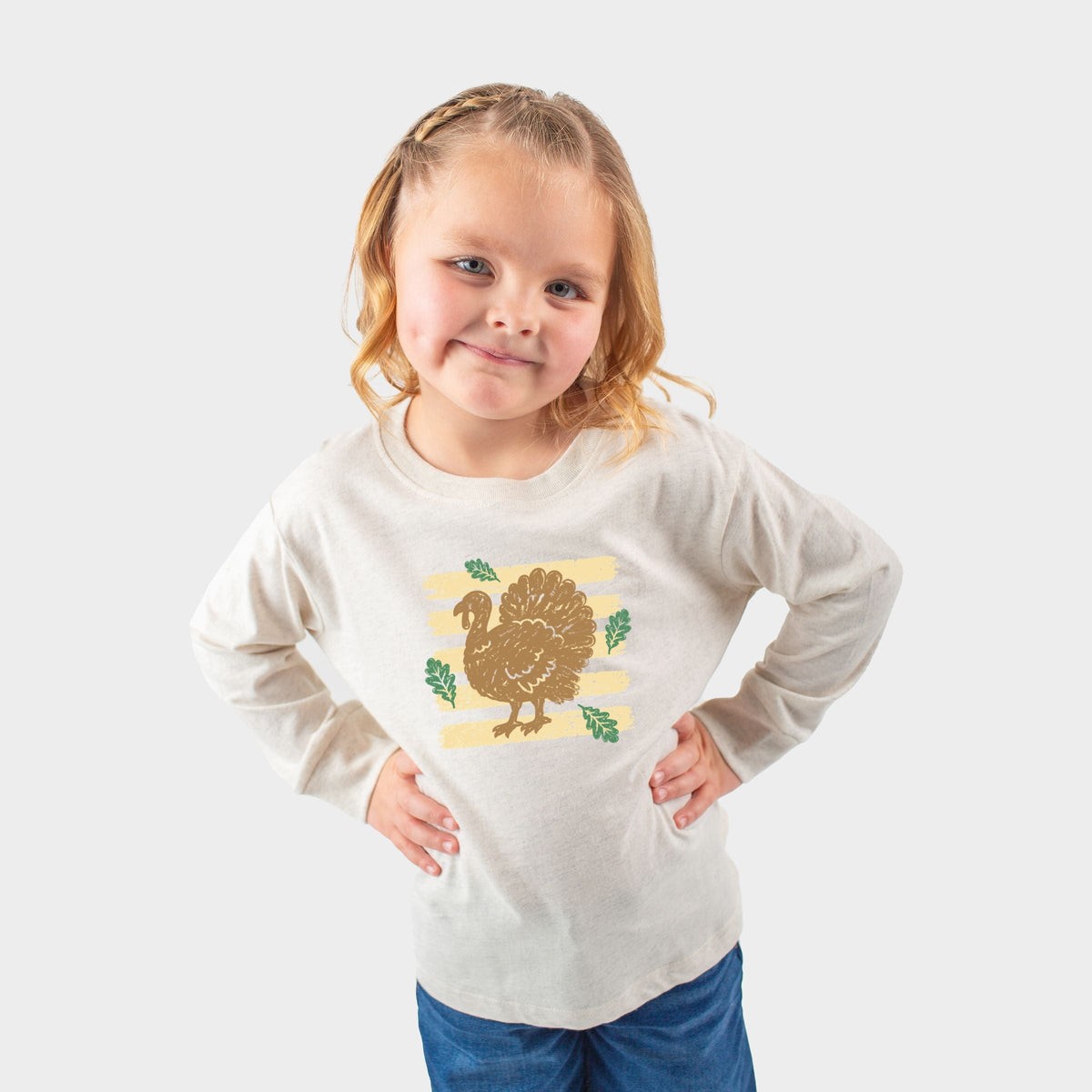 Turkey Stripes and Leaves - Toddler Long Sleeve Graphic Tee