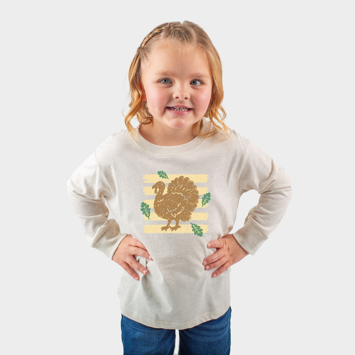 Turkey Stripes and Leaves - Toddler Long Sleeve Graphic Tee