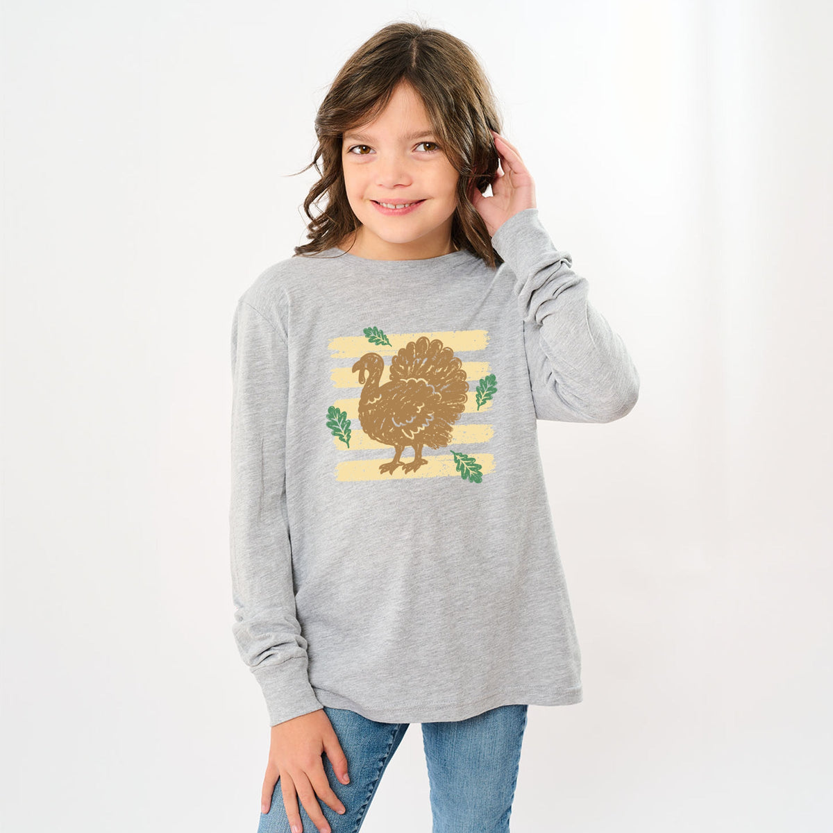 Turkey Stripes and Leaves - Youth Long Sleeve Graphic T-Shirt