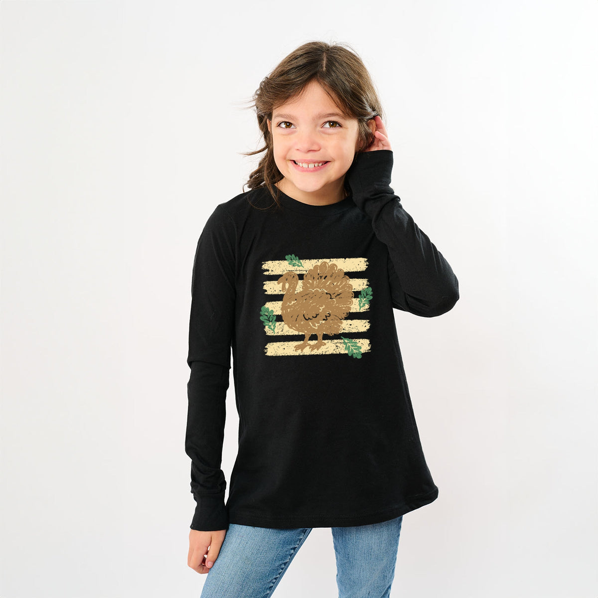 Turkey Stripes and Leaves - Youth Long Sleeve Graphic T-Shirt
