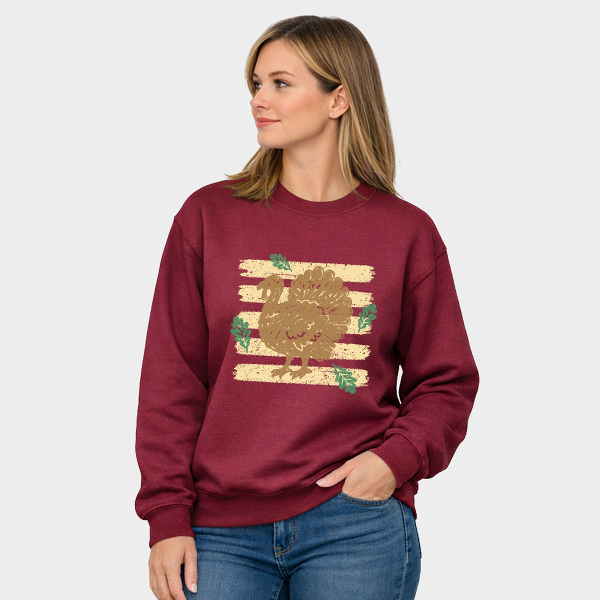 Turkey Stripes and Leaves - Women's Graphic Sweatshirt